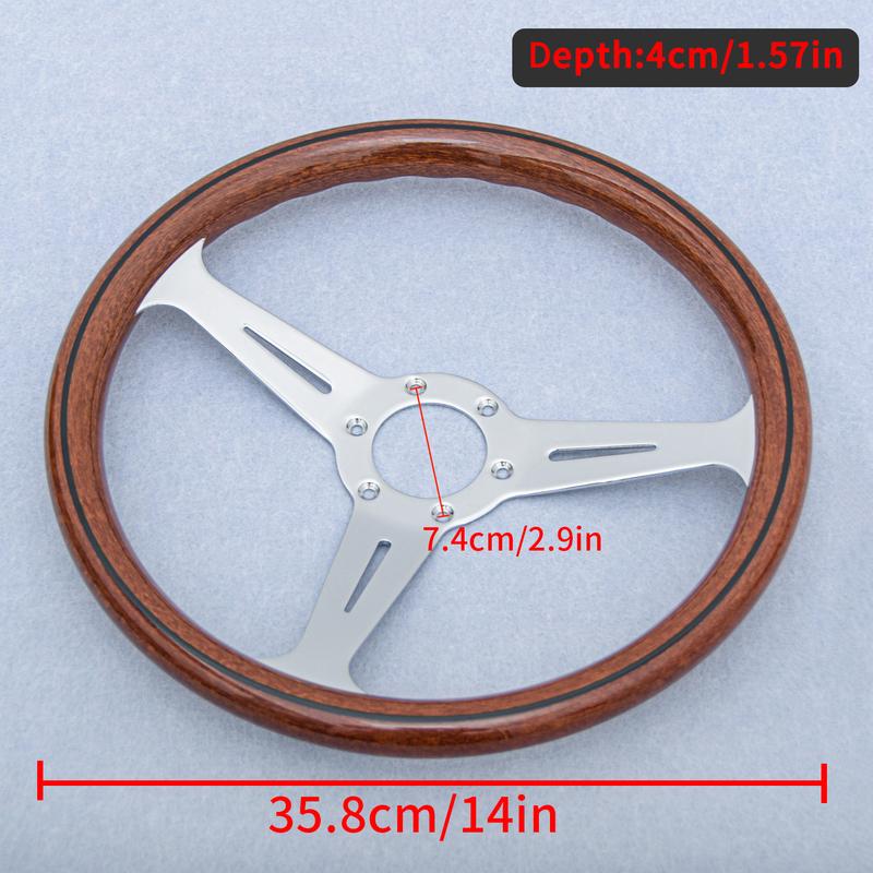 JDM 14inch 358mm Copy Wood Steering Wheel Black Silver Spoke JDM Universal Classic Sports Steering Wheel