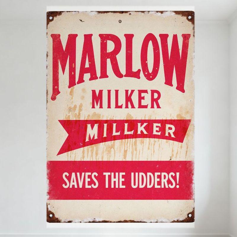 Marlow Milker Vintage Farm Metal Sign Saves The Udders Rustic Rusty Farmhouse Wall Decor for Bar Pub Home Cafe