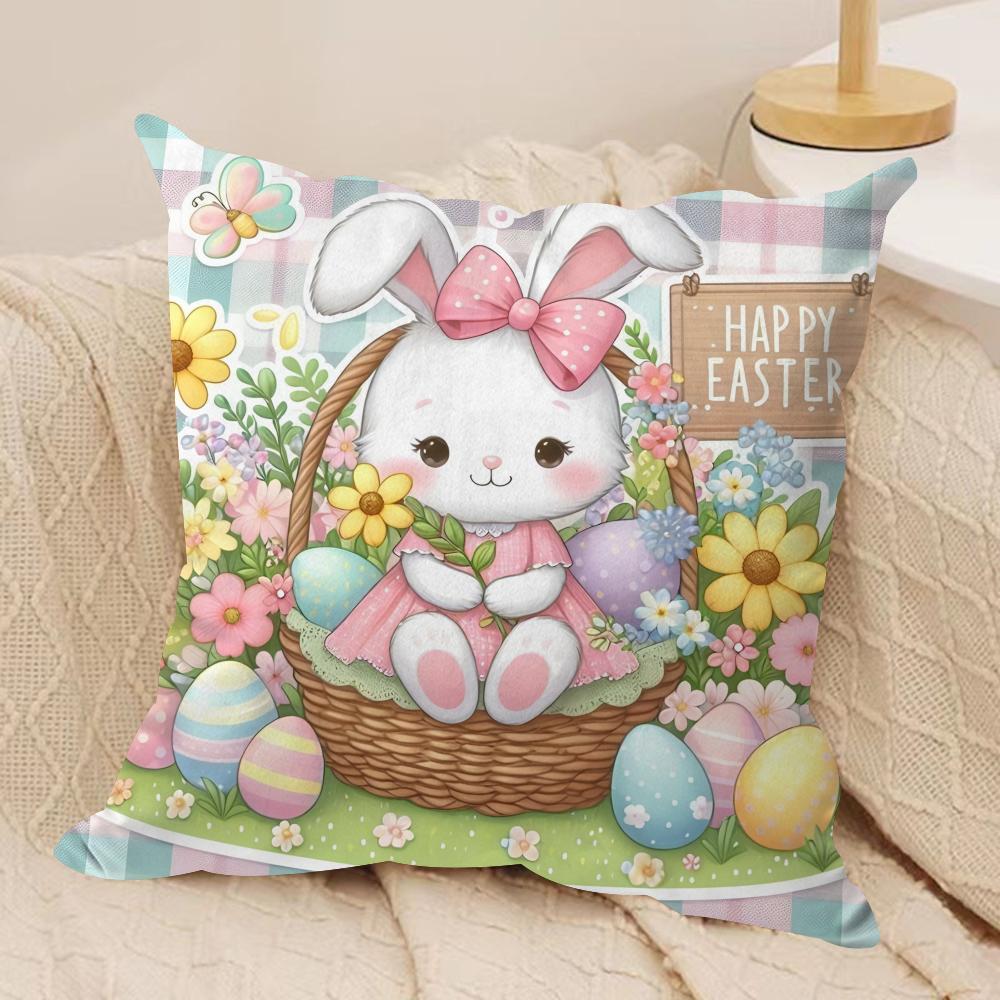 Easter Rabbit Cute Cushion Cover Silky Short Plush Invisible Zipper Dustproof Sofa Pillow Case For Home Decor