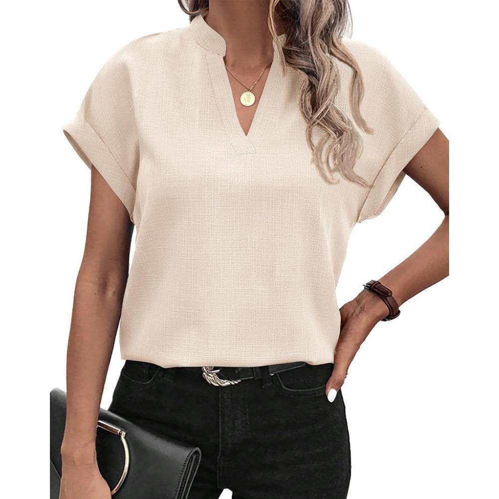 

IHUASU Летняя простая модная льняная блузка с v-образным вырезом и короткими рукавами для женщин XXL