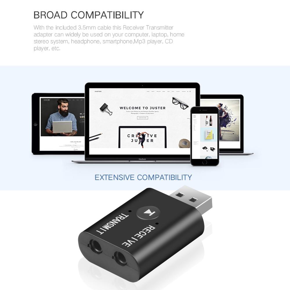 2 In 1 Car Bluetooth 5.0 Audio Receiver & Transmitter 3.5mm Jack AUX Stereo Wireless with Mic For Handsfree Mp3 Speaker TV
