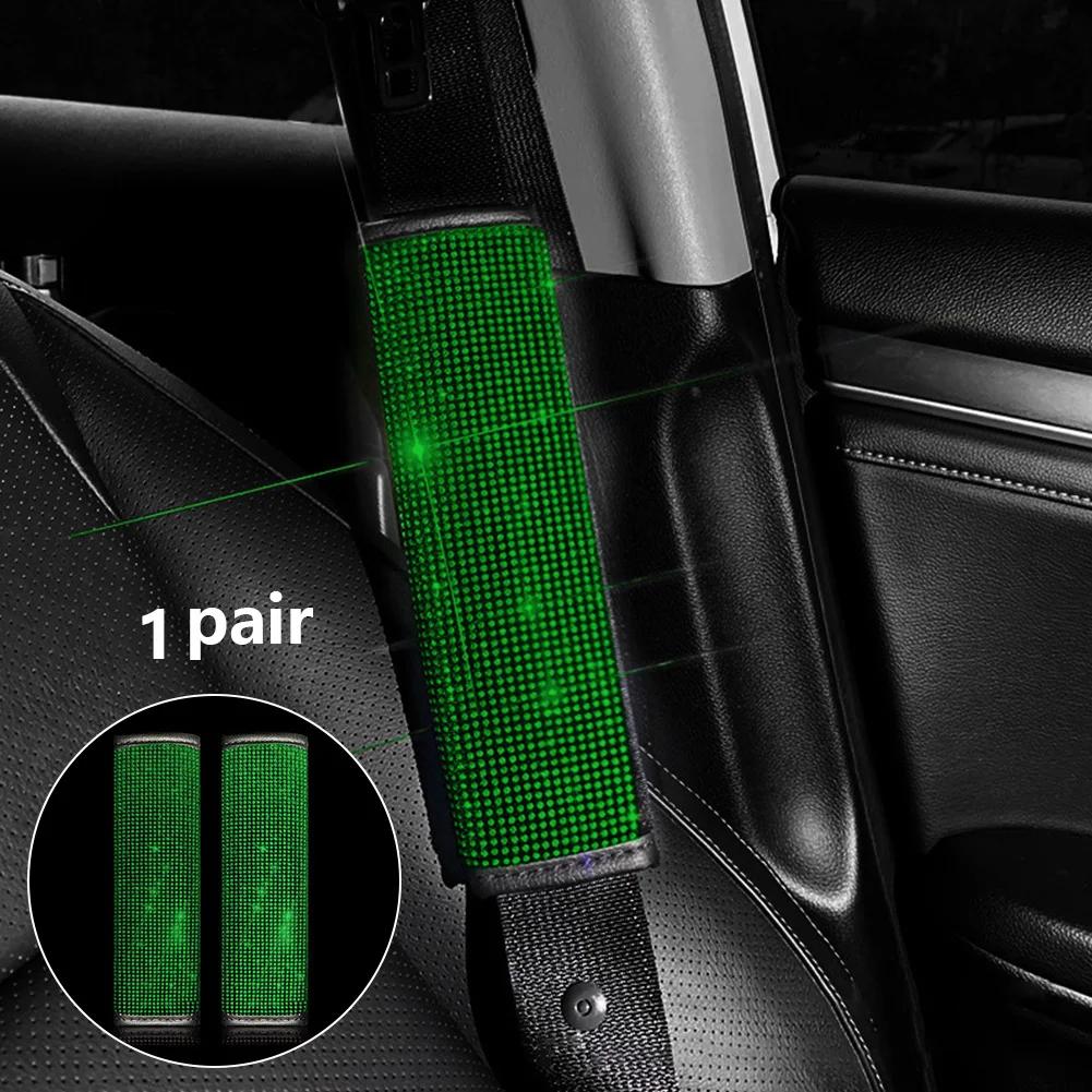 2PCS Bling Rhinestone Crystal Universal Car Seat Belt Pads Cover Soft Comfort Plush Shoulder Strap Harness Pad for Car Bag 2Pack