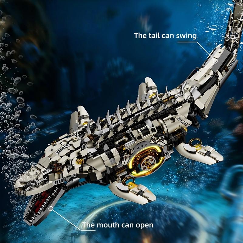 1413pcs Mechanical Mosasaurus Model Sea Dragon Building Blocks MOC linkage Assembly Bricks DIY birthday Christmas gifts