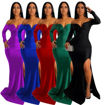 AL228 European & American Women's Silk Long Sleeve Floor-Length Dress