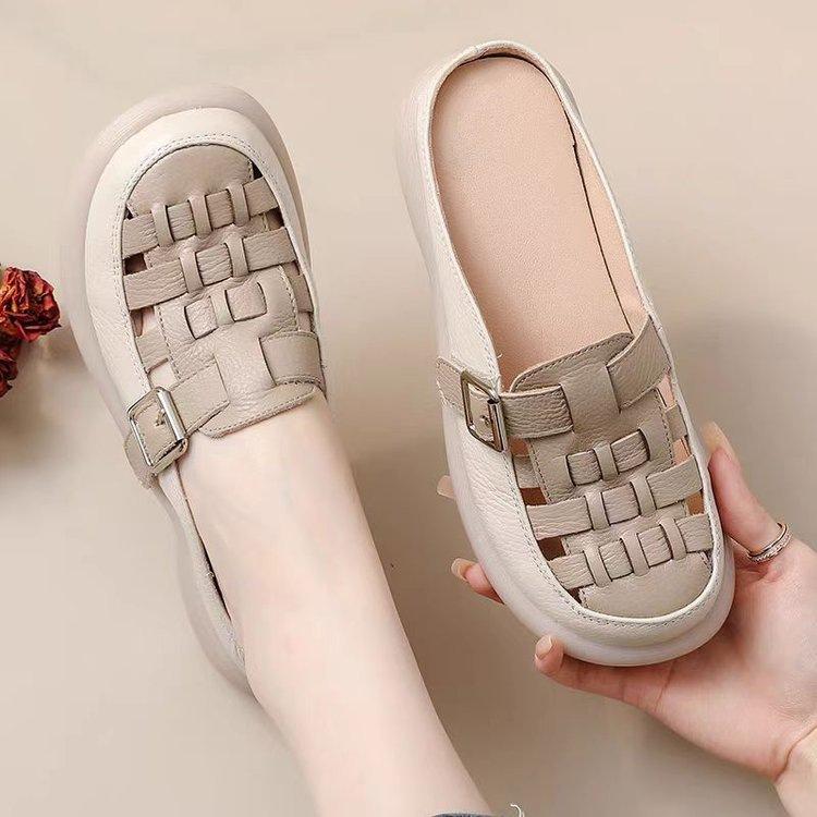 

2025 summer new bag head slippers women s casual wear thick-soled half slippers woven women s shoes breathable mother shoes 40