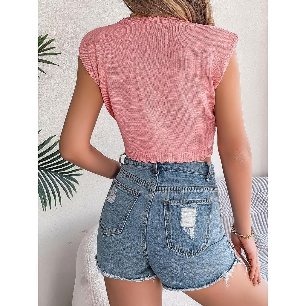 GMXIA Spring Summer Hollowed-out Leaf Crop Crop Knit Top for Women's Vacation