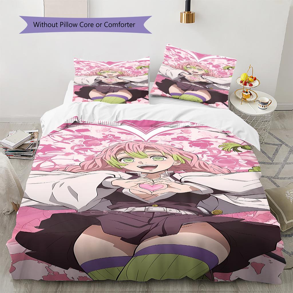 Demon Slayer Pattern Bedding,Quilt Set Quilt Cover Pillowcase Home Birthday Gift (1 * Duvet Cover + 2 * Pillowcase, Without Core)