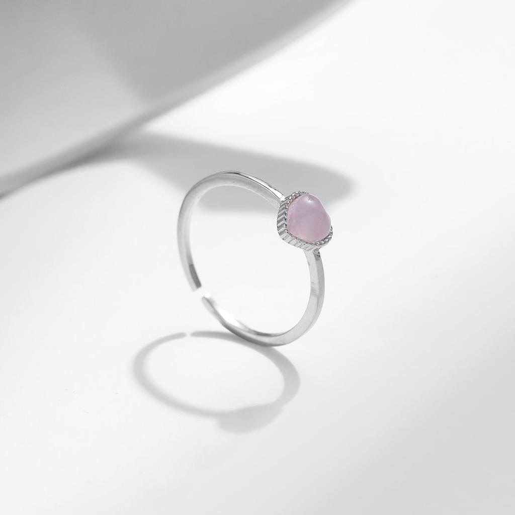 MODIAN 925 Sterling Silver Pink Crystal Hearts Opal Open Size 6-8 Finger Ring Sweet Simple Fine Jewelry For Women Birthday Gift
