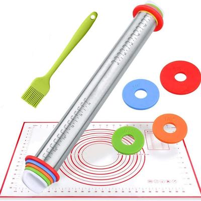 New Practical Baking Adjustable Stainless Steel Rolling Pin Adjustment Thickness Scale Flour Stick Dough Leather Kneading