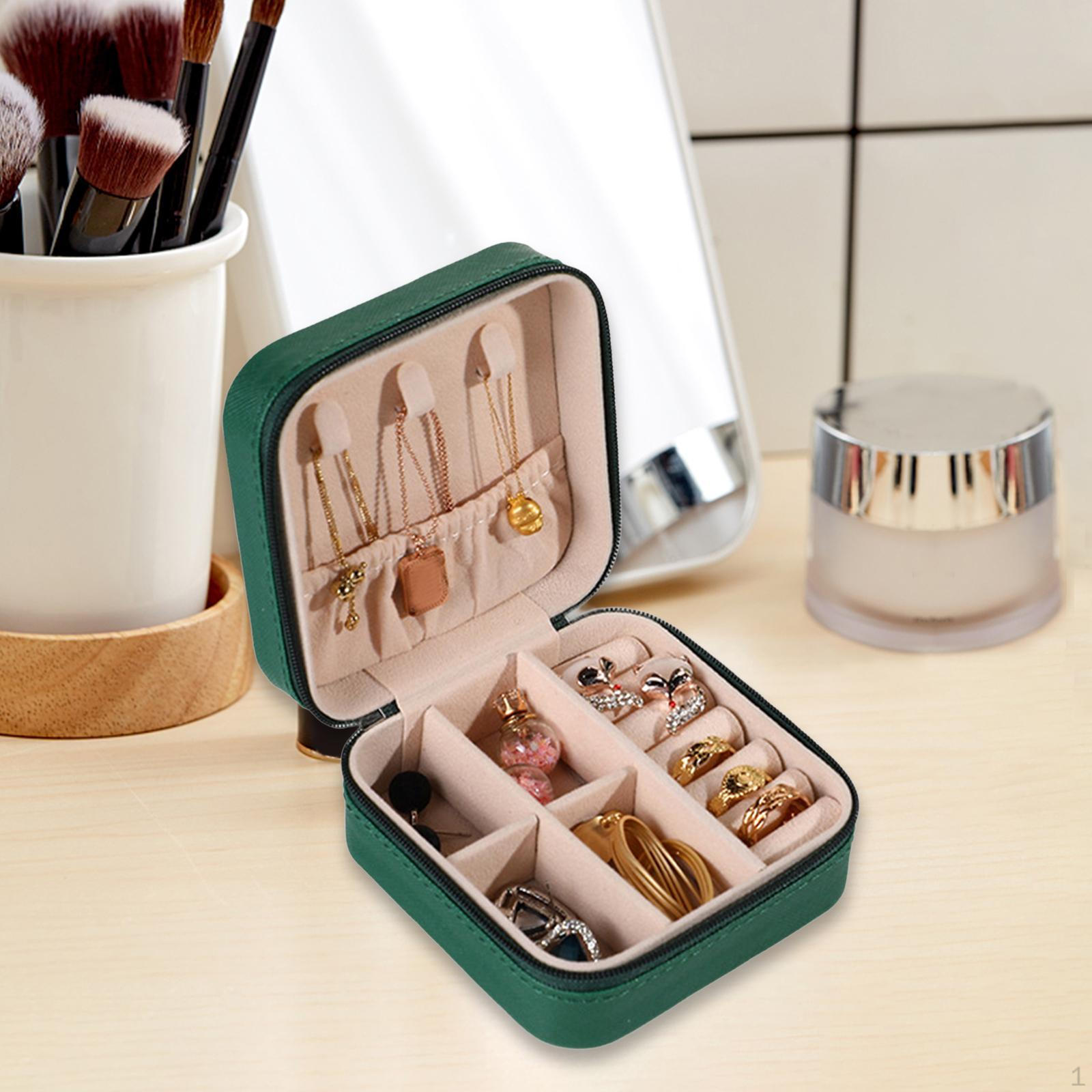 

Контейнер для ювелирных изделий из искусственной кожи для женщин, многофункциональный чехол для хранения зелёный