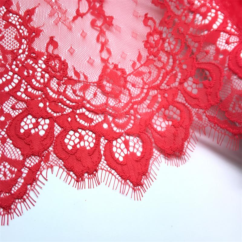 3m x 34.5cm Red French Chantilly Lace, Non-stretch Scalloped Eyelash Nylon Lace Fabric for Sewing, Bra, Underwear, Lingerie, Dress, Garment, Crafting