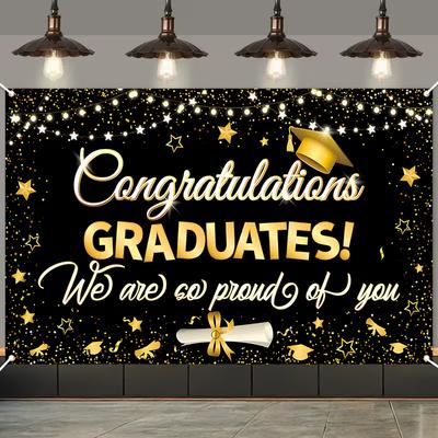 2D Congratulations Graduates Black and Gold Backdrop Photography Banner