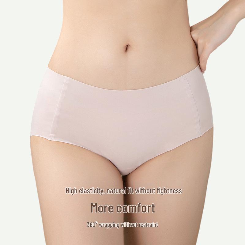 Women's Mid-High Waist Seamless Ice Silk Antibacterial Briefs - Breathable Mulberry Silk Crotch Shorts for Summer