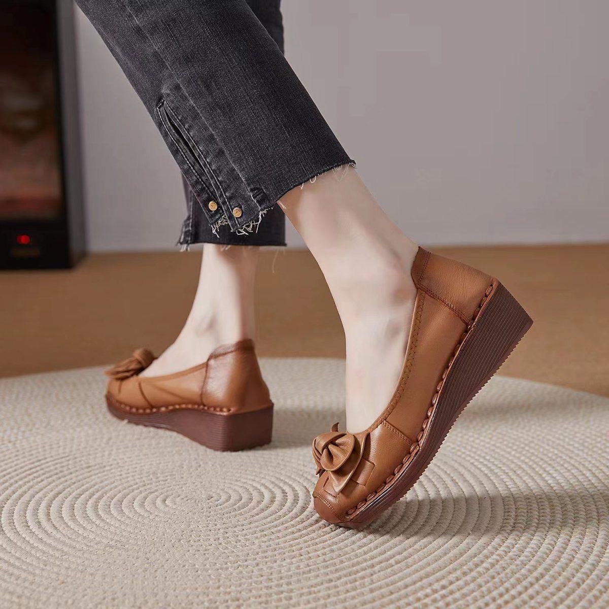 

2025 Этнический стиль Туфли из коровьей кожи на танкетке: Туфли с бантом из мягкой кожи для женщин 37 оранжевый