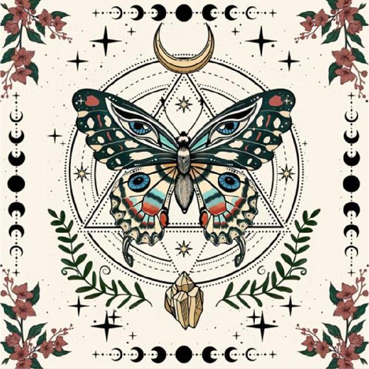 Tapestry Butterfly Moon Phases Tablecloth Bedroom Decorative Background Cloth