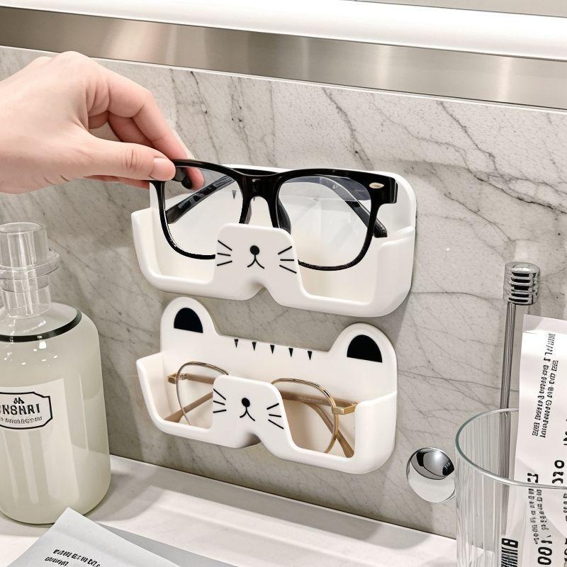 2 Pcs Wall-Mounted Cat-Shaped Glasses Organizer - Adorable Display Rack for Sunglasses, Eyewear Frames In Bedroom Bathroom
