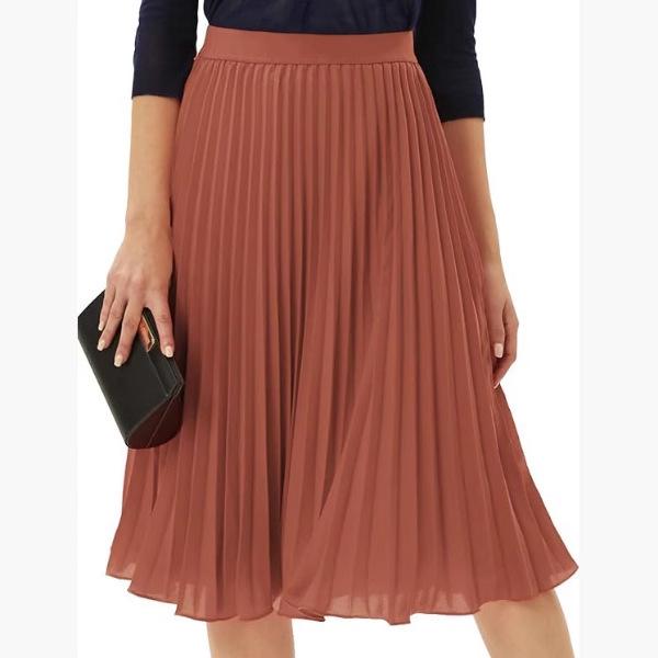 European & American Pleated Mid-Length Skirt – Elastic High Waist, Slimming Fit
