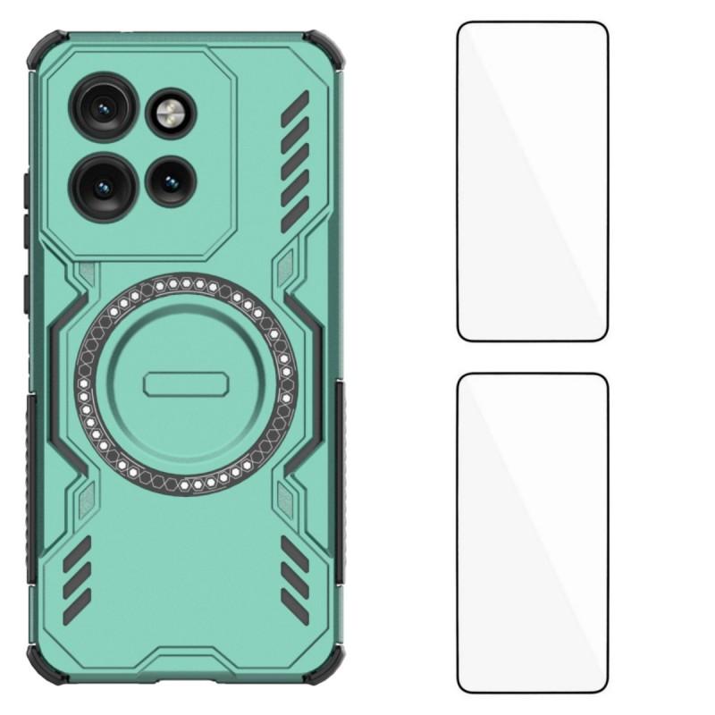 For Motorola Edge 50 Neo 5G Magnetic Case WANLONFENG DJ Series PC TPU Phone Cover with 2Pcs Tempered Glass Film