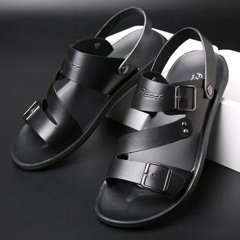 2025 Men's Sandals Solid Color PU Leather Men's Summer Shoes Casual Comfortable Open Toe Sandals Soft Beach Shoes Men's Sandal