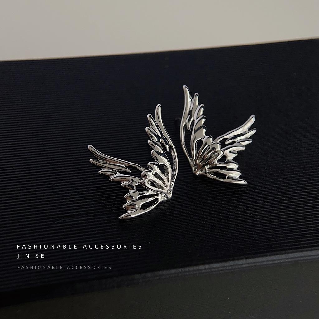 Sweet and Cool Design Sense Hollow Elf Wings Earrings Niche Fashion Silver Butterfly Cold Wind Earrings