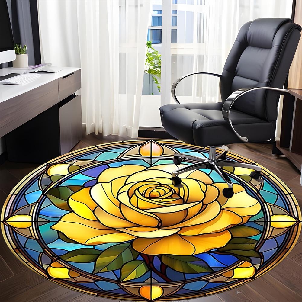 1pc Rose Window Office Round Area Rug,  Mat Suitable For Office, Under Office Chairs Bedroom Living Room Home Decor, Room Deco