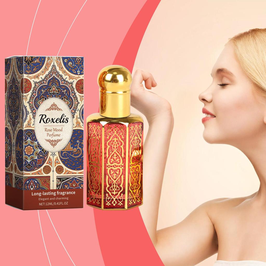 Roxelis Arabian-inspired perfume. Delicate, natural, floral, light, long-lasting, portable, charming, atmospheric fragrance.