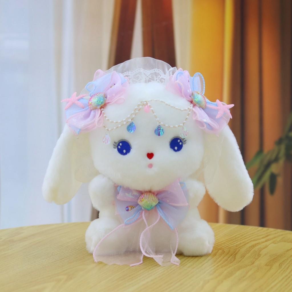 Adorable Rabbit Soft Plush Animal With Shell Ribbon For Childrens Idea Gift