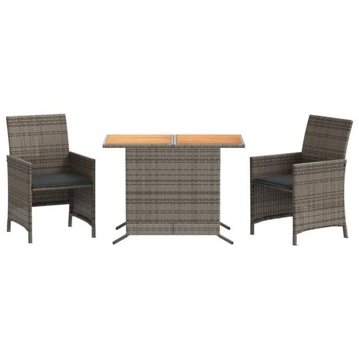 VidaXL Ensemble de Bistro avec Coussins 3 pcs, Chaises et Table de Patio, Meubles de Terrasse Arrière-cour Extérieur, Gris 365125