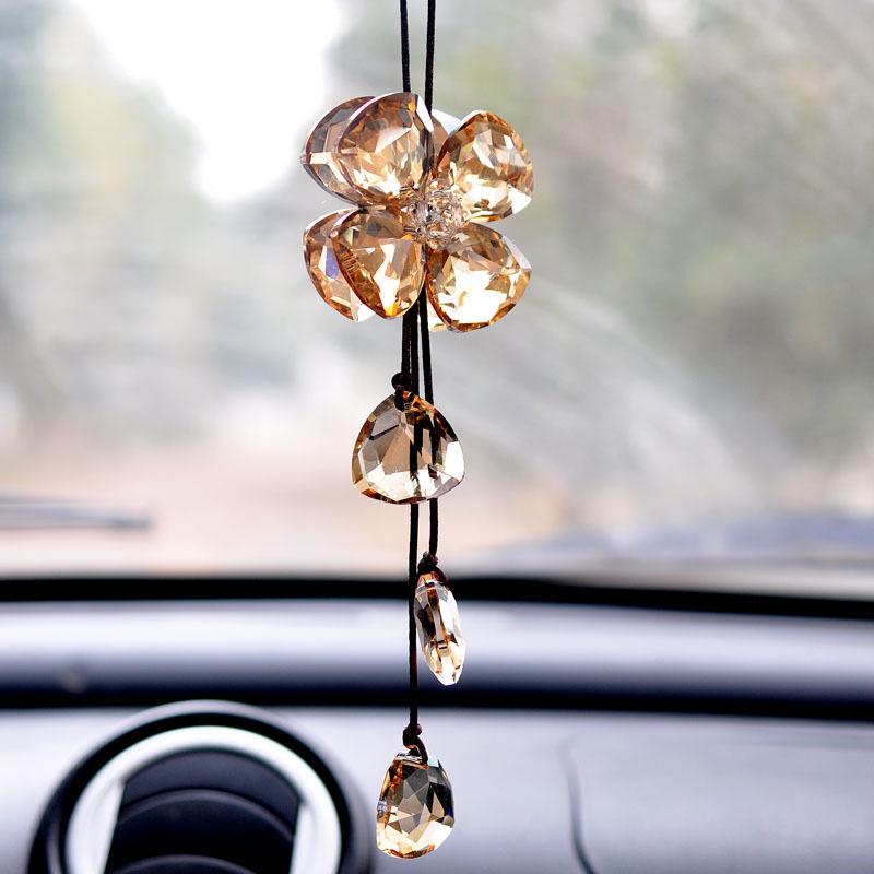 High-End Crystal Car Rearview Mirror Pendant - Stylish Women's Ornament