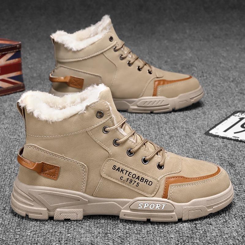 Winter Men Boots Fashion High-top Casual Shoes Winter Plush Warm Cotton Shoes Outdoor Non Slip Snow Boots Lace Up Platform Boots