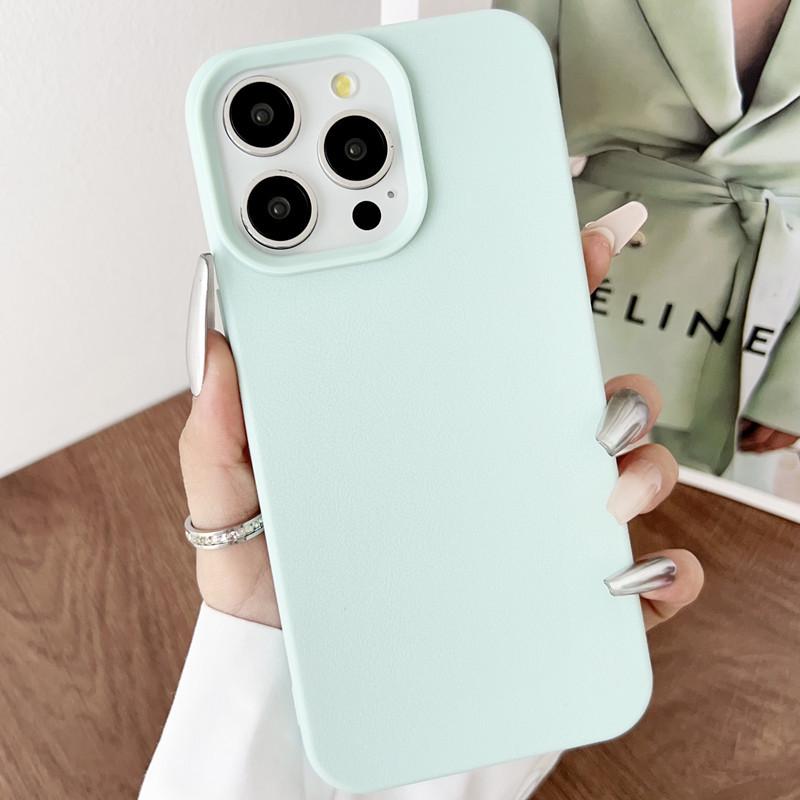 Leather Texture Phone Case for iPhone 11, 12, 13, 14, 16 & 17 - Simple Solid Color, Niche Design, Silicone