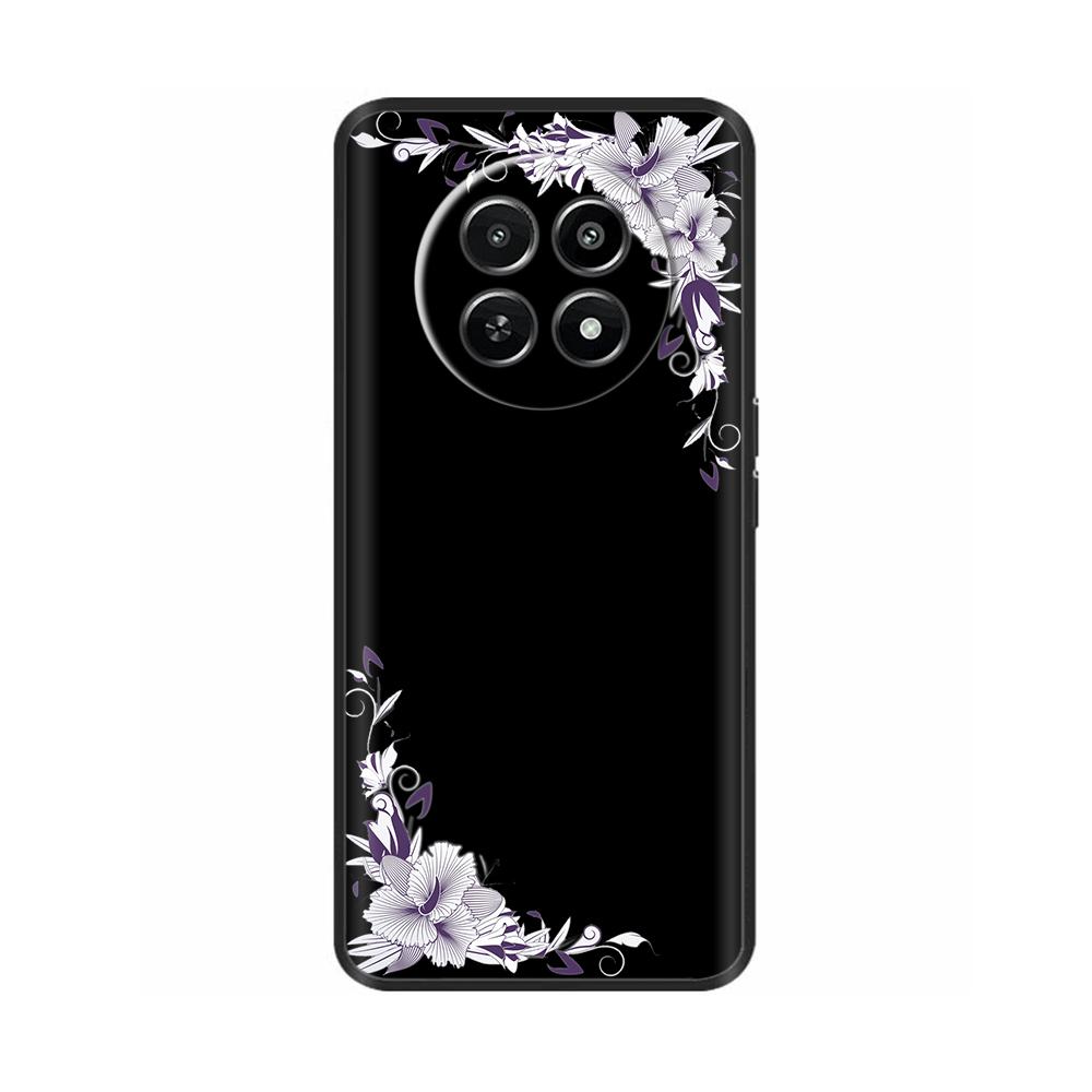 Für Realme 12 5G 12X Handyhülle Cover Blumen Aufdruck Weiches Schwarzes TPU Fundas Für Realme12 12 X Bumper Schale Para Coque Etui Capas