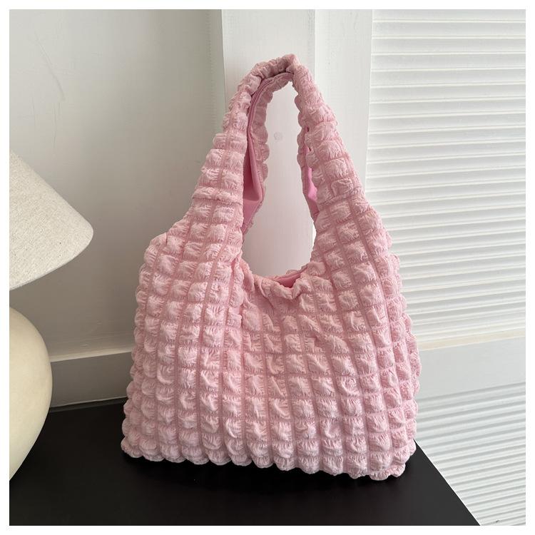 

Personalized Folded Bubble 2025 Spring New Casual Fashion Large Capacity One Shoulder Hand Carry Underarm Portable Tote Bag розовый