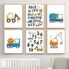 Nordic Cartoon Crane Excavator Dump Truck Front Loader Wall Art Posters and Prints Wall Pictures Kids Room Decor Canvas Painting