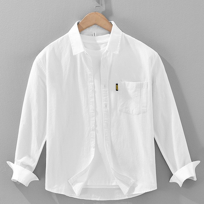 Spring and Autumn Japan Fashion Hong Kong Style Retro Long Sleeve Shirts Men's Washed Cotton Loose Casual Shirt Outerwear 100% Cotton