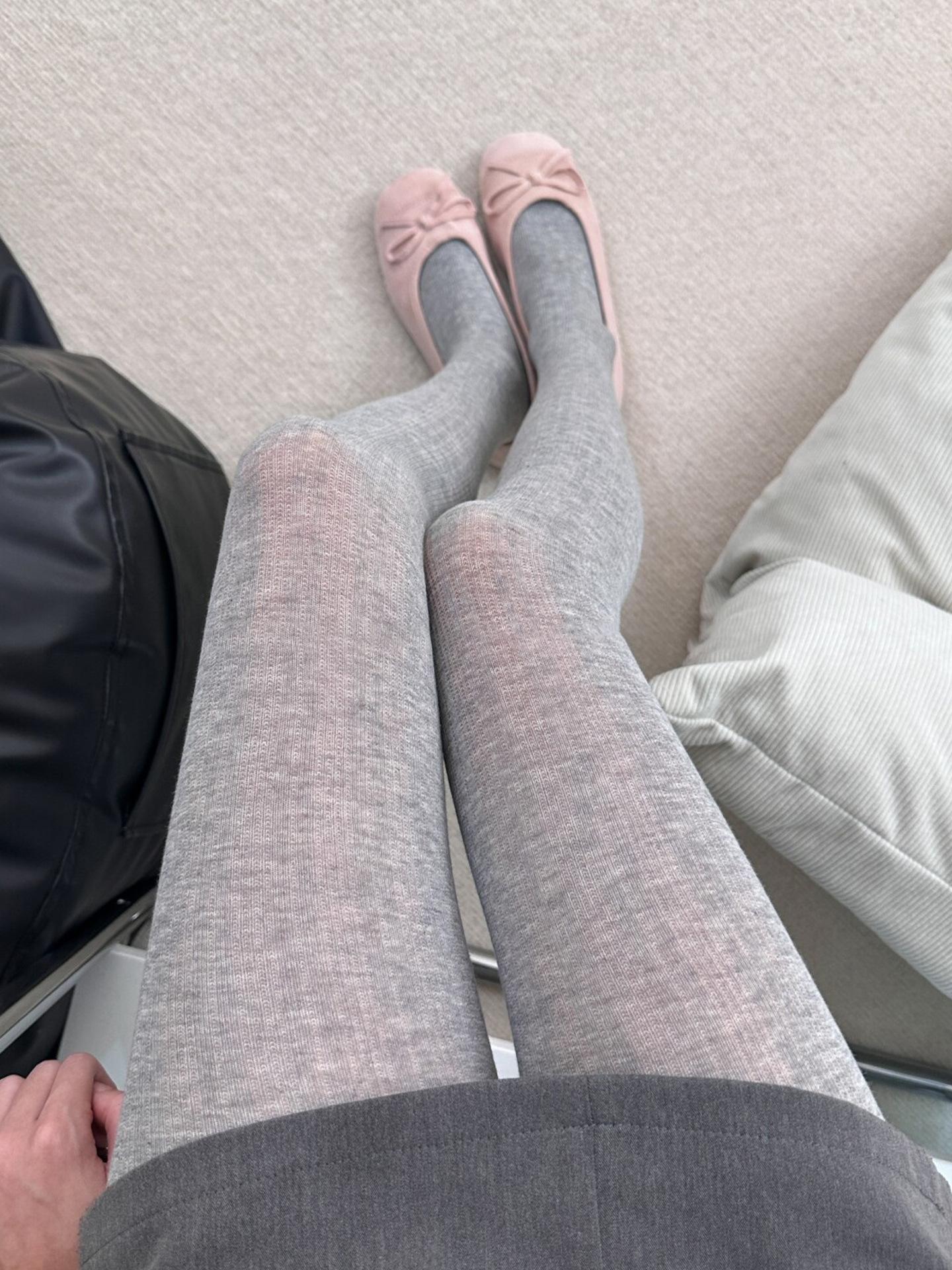 

Women Thin Slightly Translucent Gray Jumpsuit Socks Thick and Thin Stripes Perspective Wearing Bottom Socks Outside One Size