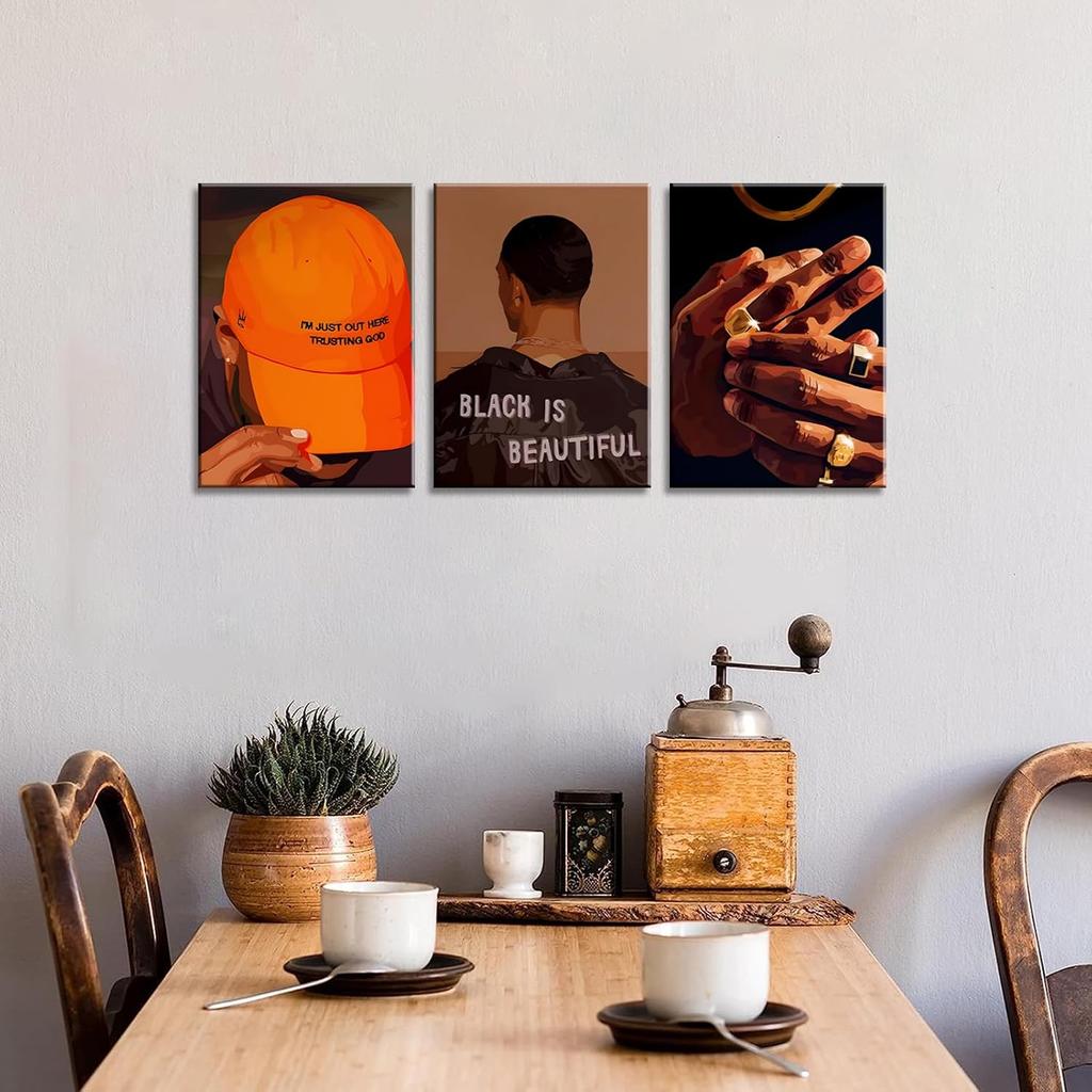 Black Men Canvas Wall Art Set of 3 Fashion African American Black Man Posters Prints Black Art Wall Decor Pictures for Living Room Bedroom