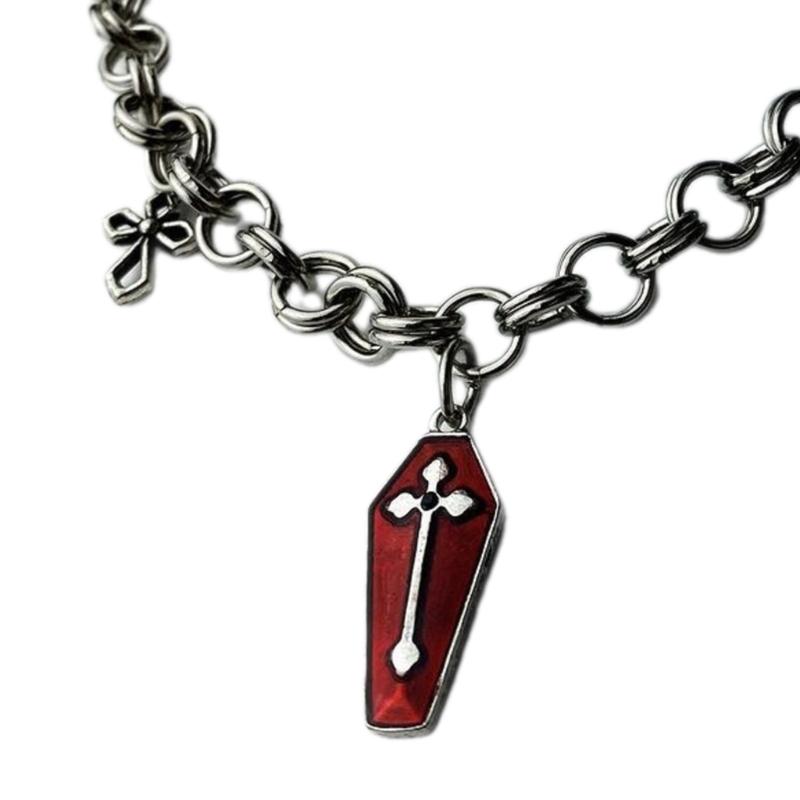 Vintage Coffin Cross Pendant Necklace Gothic Metal Chain Choker Punk Clavicle Chain Necklace Fashion Collar Necklace