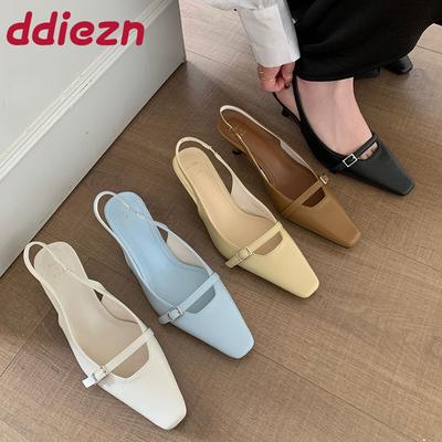 Fashion Female Shallow Footwear Slip On Pumps Women Heeled Shoes Fashion Medium Heels Shoes For Ladies 2025 New Summer Spring