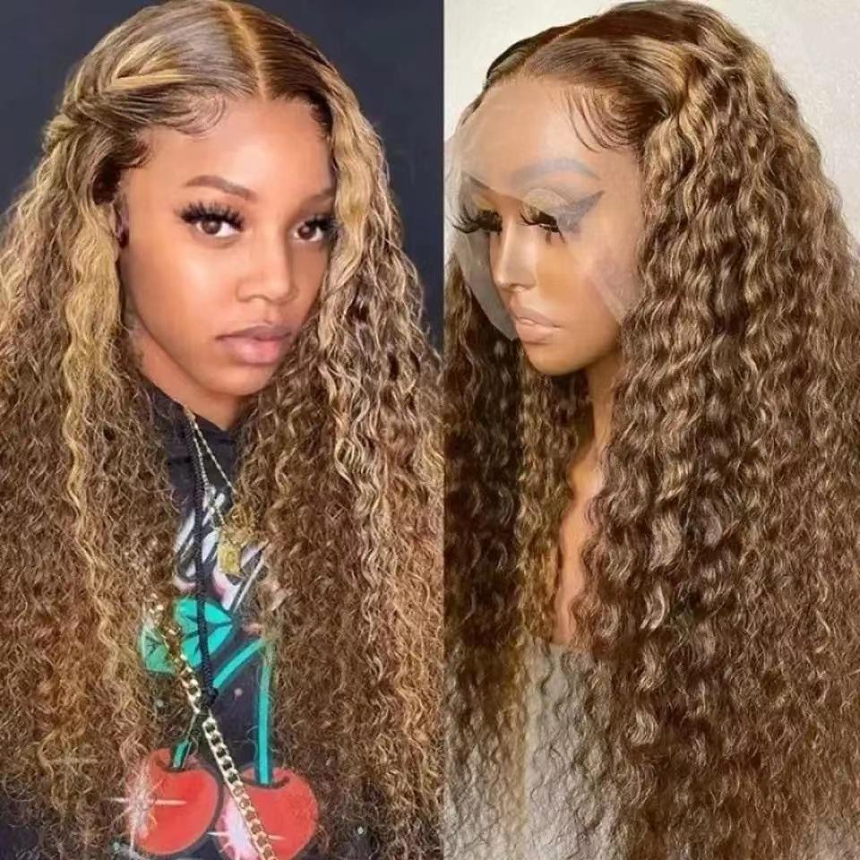 Wig for women with long curly African hair wavy mixed color chemical fiber headgear