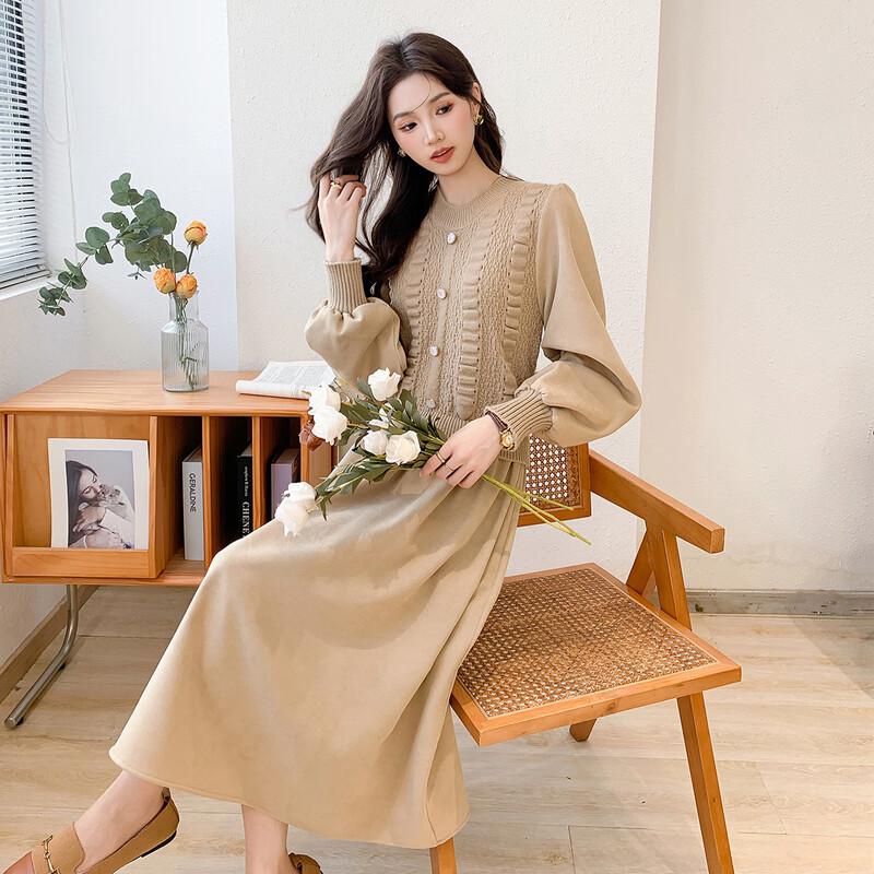 

Mokana Women s Sweet College Style Long Sleeve Midi Dress One Size