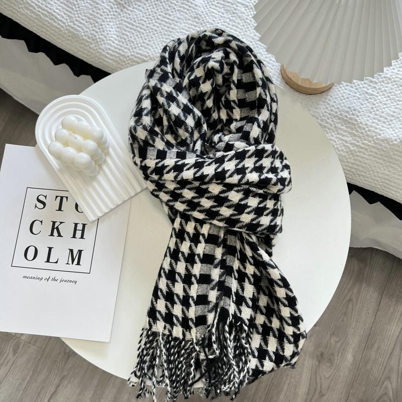 Houndstooth Checked Scarf Imitate Cashmere Shawl Lady Winter Wrap Tassel Scarves Warm Knitted Scarves For Women