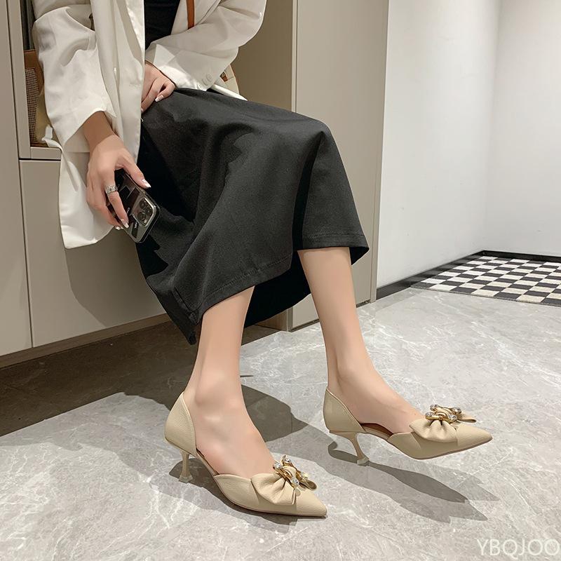 

Fashion Ladies pointed high heels New hollow breathable shoes Versatile fashion Women s Bow pumps Casual comfort slim heel Shoes Mujer 40 абрикосовый