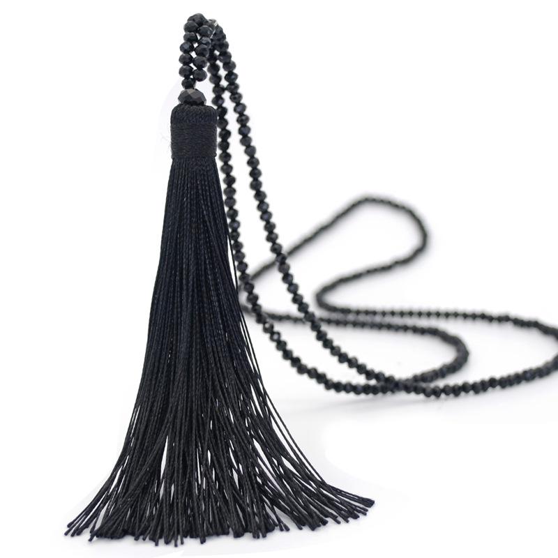 New Fashion Boho Long Fringe Tassel Necklaces Women Collier Glass Beads Crystal Statement Collar Bohemian Zircon Gifts