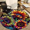 1 Stück Bunter Sonnenblumen-Buntglas-Stuhlteppich für das Büro, Runde Polyestermatte, Büro, Pflegeleichtes Gewebe, Waschbarer rutschfester Teppich