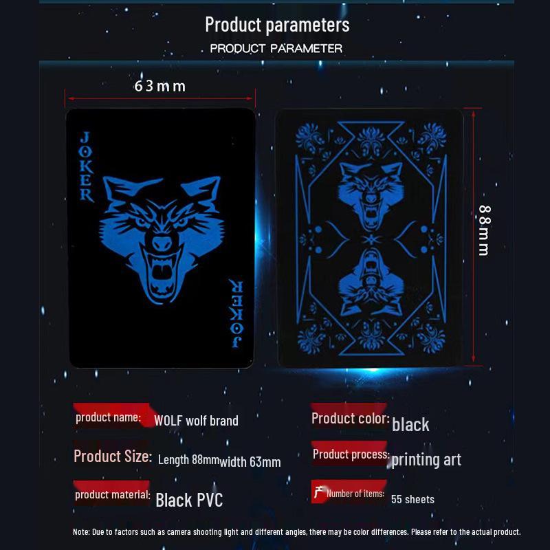 Waterproof Non-Slip PVC Playing Cards - Wolf Head Design in Black & Blue, Washable for Party and Dou Dizhu Games