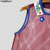 INCERUN Men Sleeveless Mesh See Through Stitching Flowers Embroidery Tank Tops