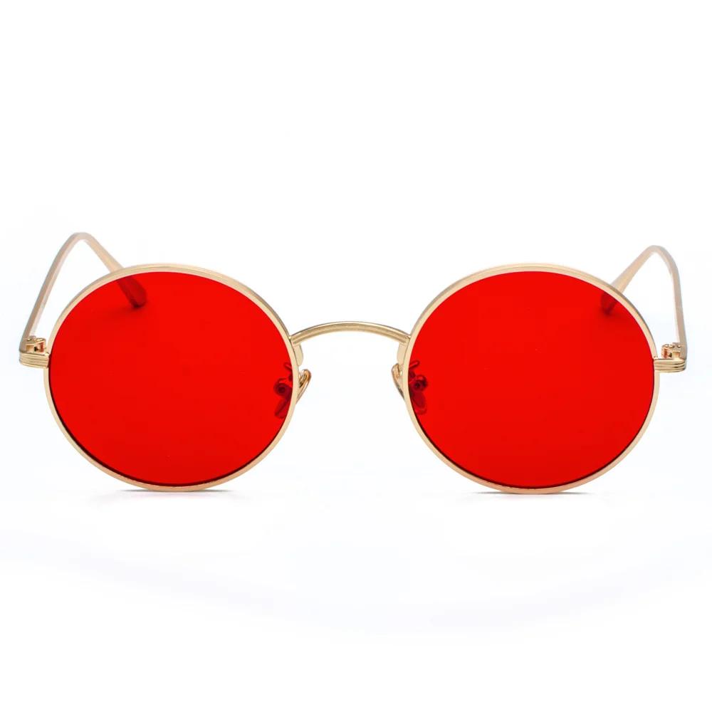 New Gold Round Metal Frame Sunglasses Men Retro  Summer Style Women Red Lens Sun Glasses Unisex Yellow Pink Black