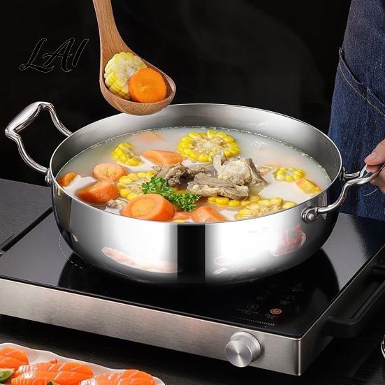 Versatile Steaming And Hot Pot Stainless Steel Soup with Transparent Glass Lid Heat-Insulated Durable Induction Compatible Stockpot Double