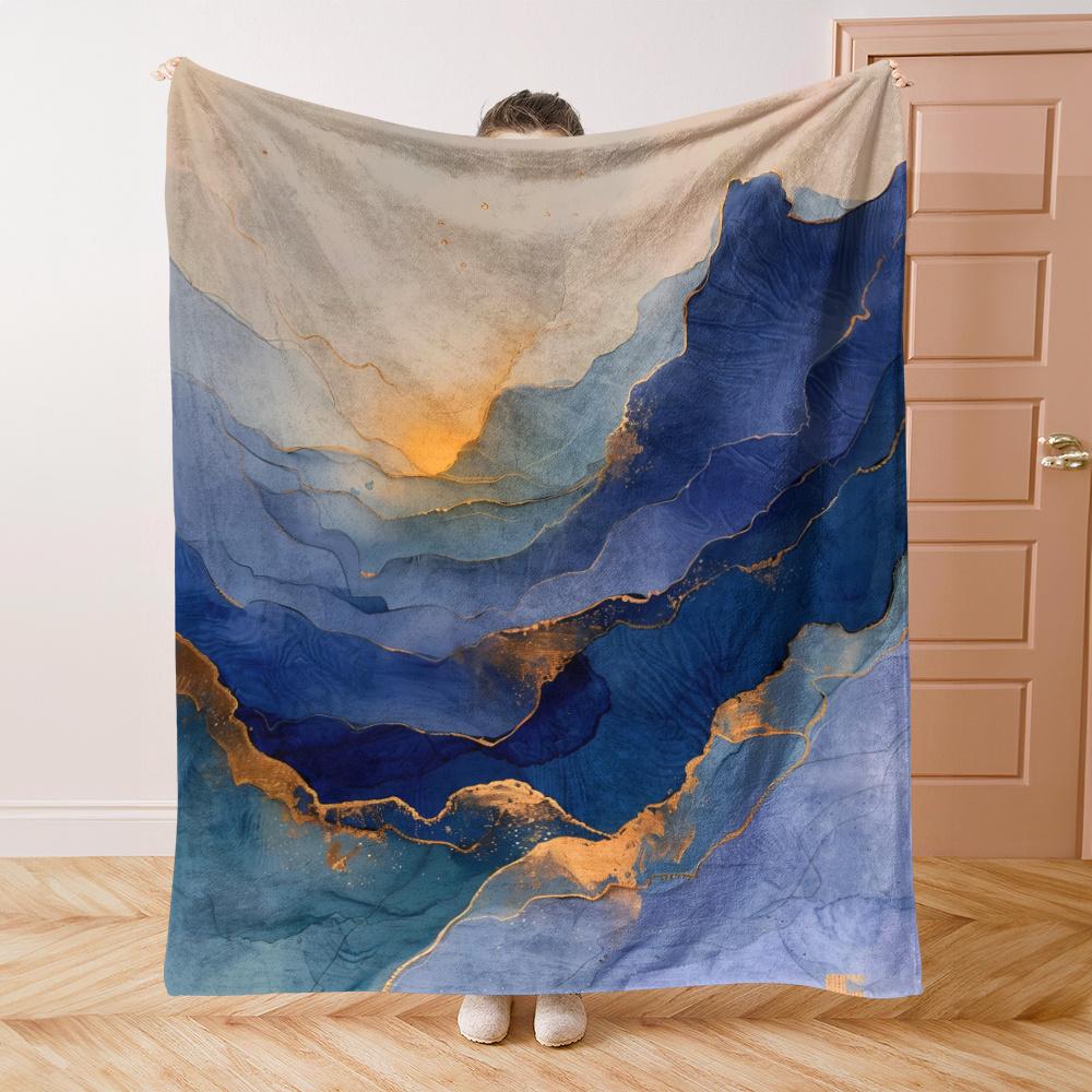 

Abstract Blue and Gold Blanket - Soft Cozy Throw with Elegant Design, Perfect for Home Decor, Unique Gift for Art Lovers 75x90cm